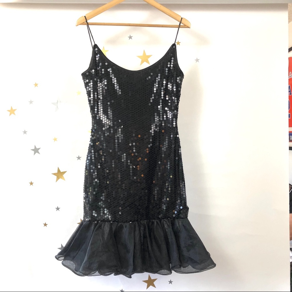 Vintage sequin dress with tulle ruffle hem Small